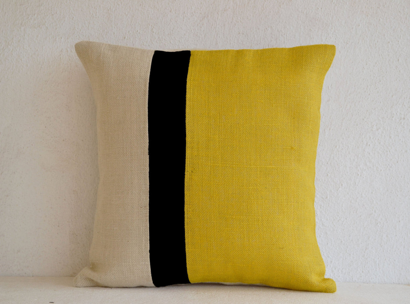 Yellow Pillow - Throw Pillows color block - Burlap Pillow - Decorative cushion cover- Spring Throw pillow gift pillow 16X16 by Amore Beauté