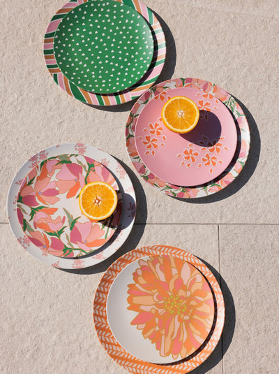 Shiraleah Primavera Set Of 4 Hearts Print Appetizer Plates, Green by Shiraleah