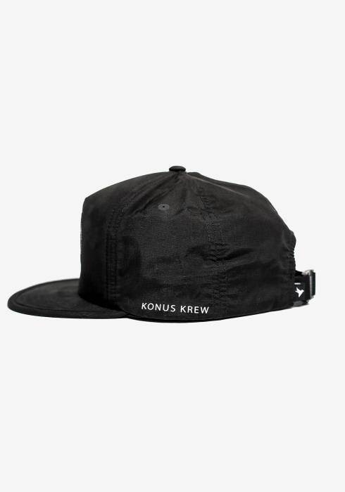Konus Men's 5 Panel Hat With Nylon Tape and Logo Patch in Black by Shop at Konus