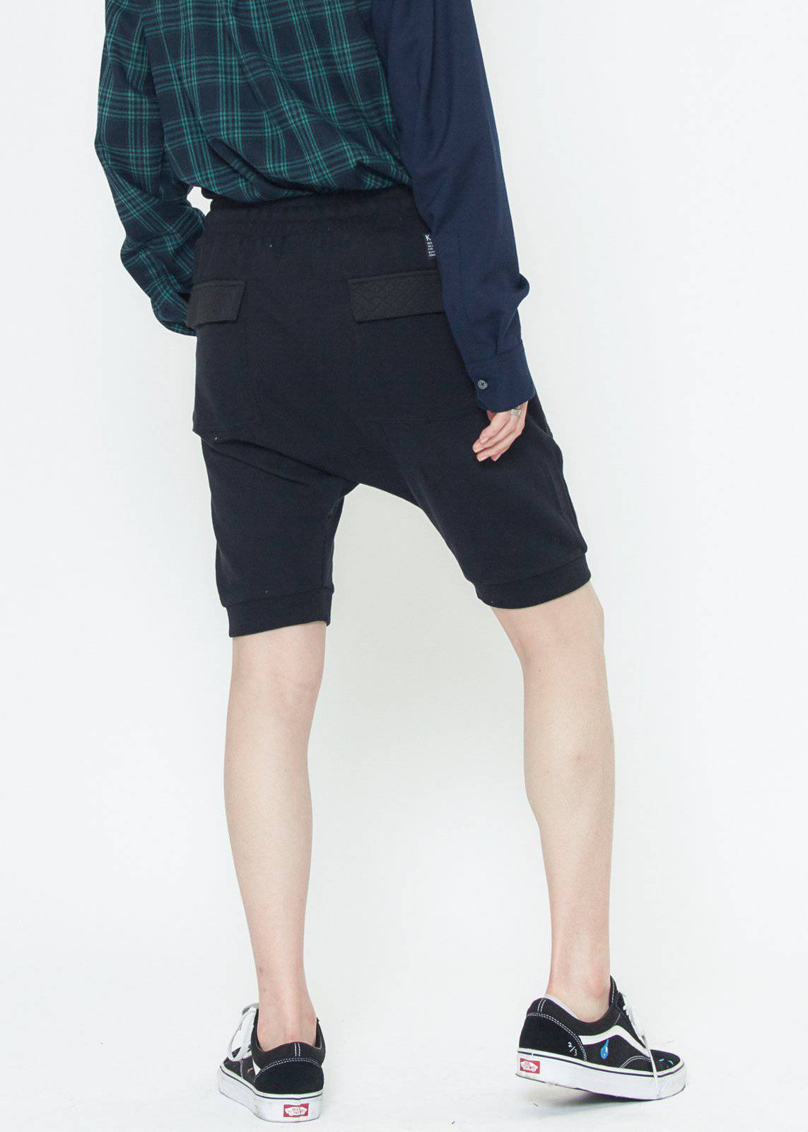 Konus Men's Drop Crotch Shorts Contrast Pockets in Black by Shop at Konus