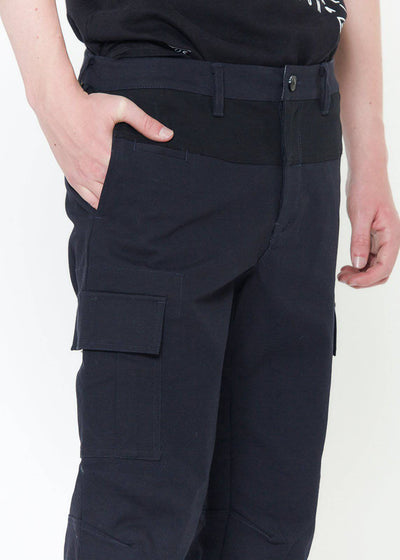 Konus Men's Cropped Color Block Cargo Pants in Navy by Shop at Konus