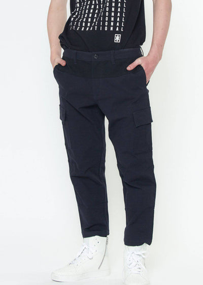 Konus Men's Cropped Color Block Cargo Pants in Navy by Shop at Konus