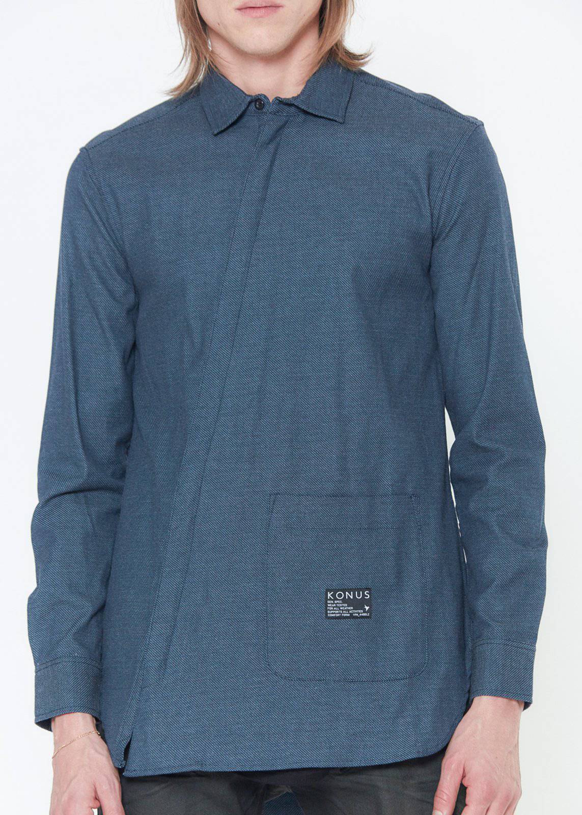 Konus Men's Asymmetrical Zip-up Shirt in Navy by Shop at Konus