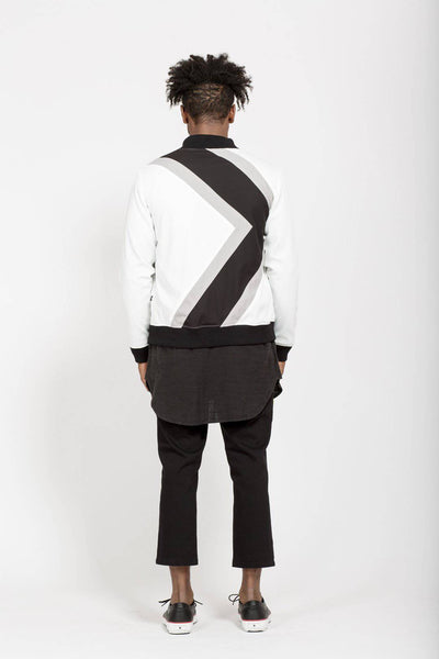 Konus Men's Bomber Jacket With Geometric Panels in White by Shop at Konus