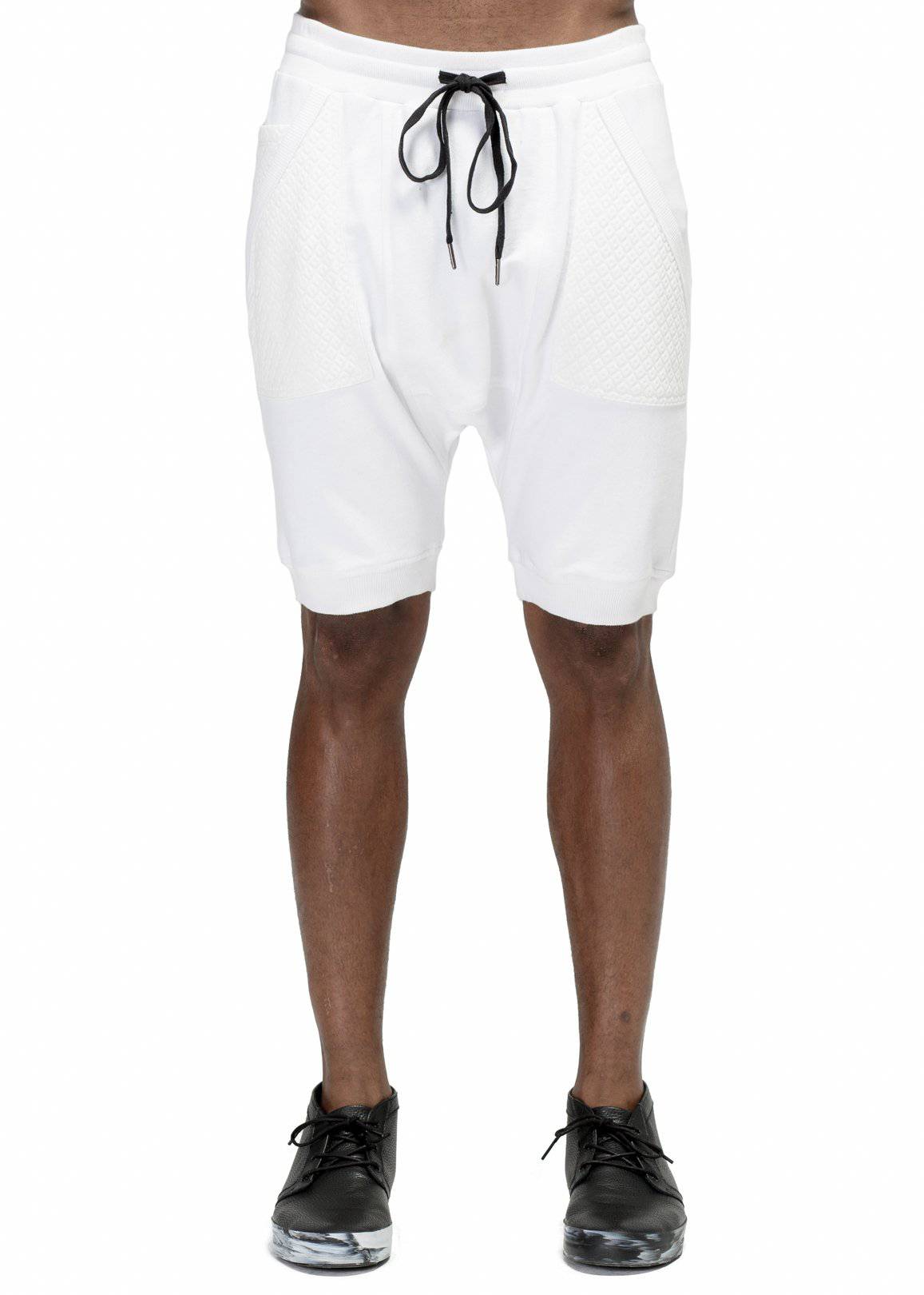 Konus Men's Drop Crotch Shorts Contrast Pockets in White by Shop at Konus