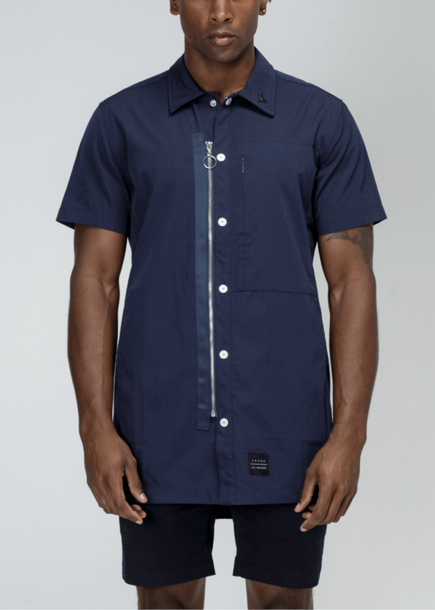 Konus Men's Collared Button Up/Zip Up Shirt in Navy by Shop at Konus