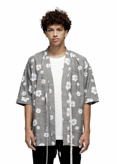 Konus Men's Kimono Shirt w/ Floral Print in Gray by Shop at Konus