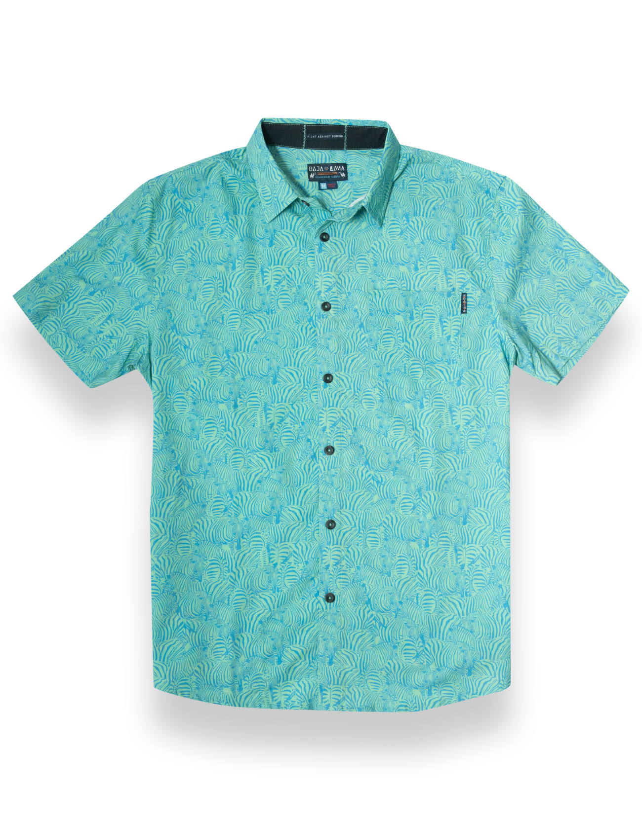 TOO MANY LINES - TURQUOISE ZEBRA  7-SEAS™ BUTTON UP by Bajallama