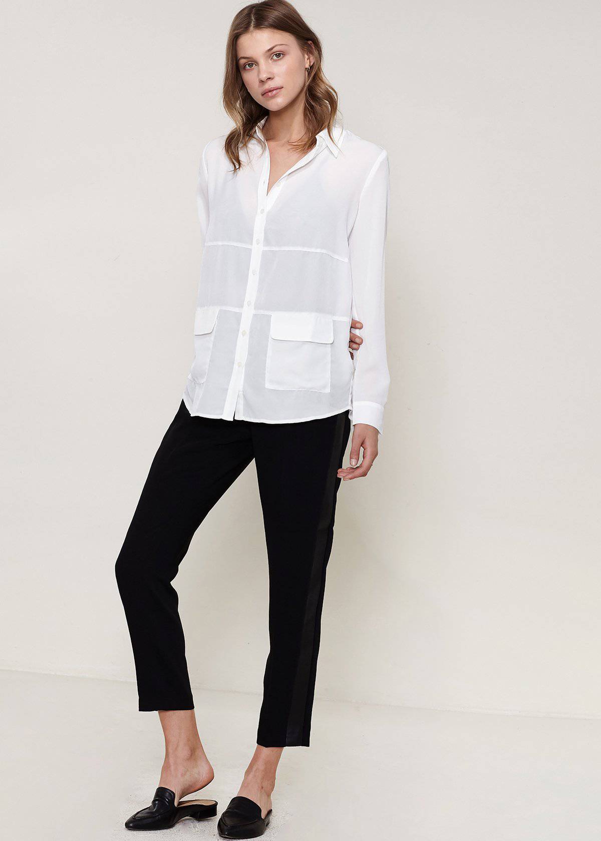 Women's Button Down Pocket Blouse In Ivory by Shop at Konus