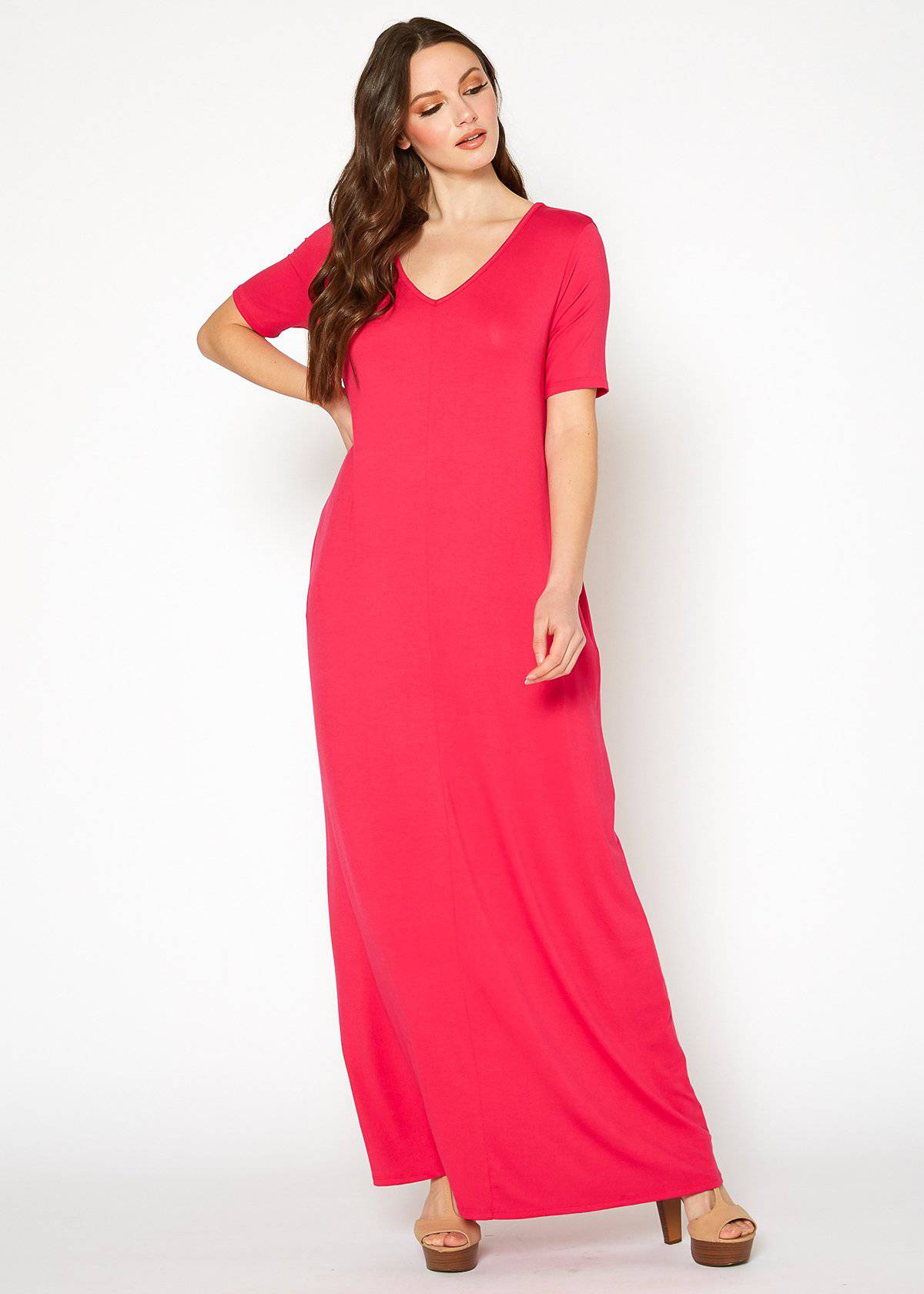 V-neck Short Sleeve Maxi Dress With Pockets by Shop at Konus