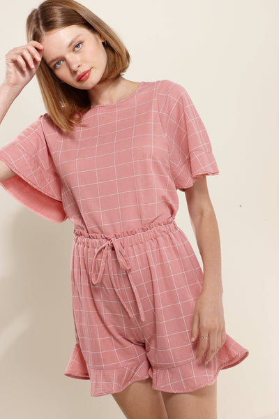 Women's Grid Print High-waist Shorts in Pink Window by Shop at Konus