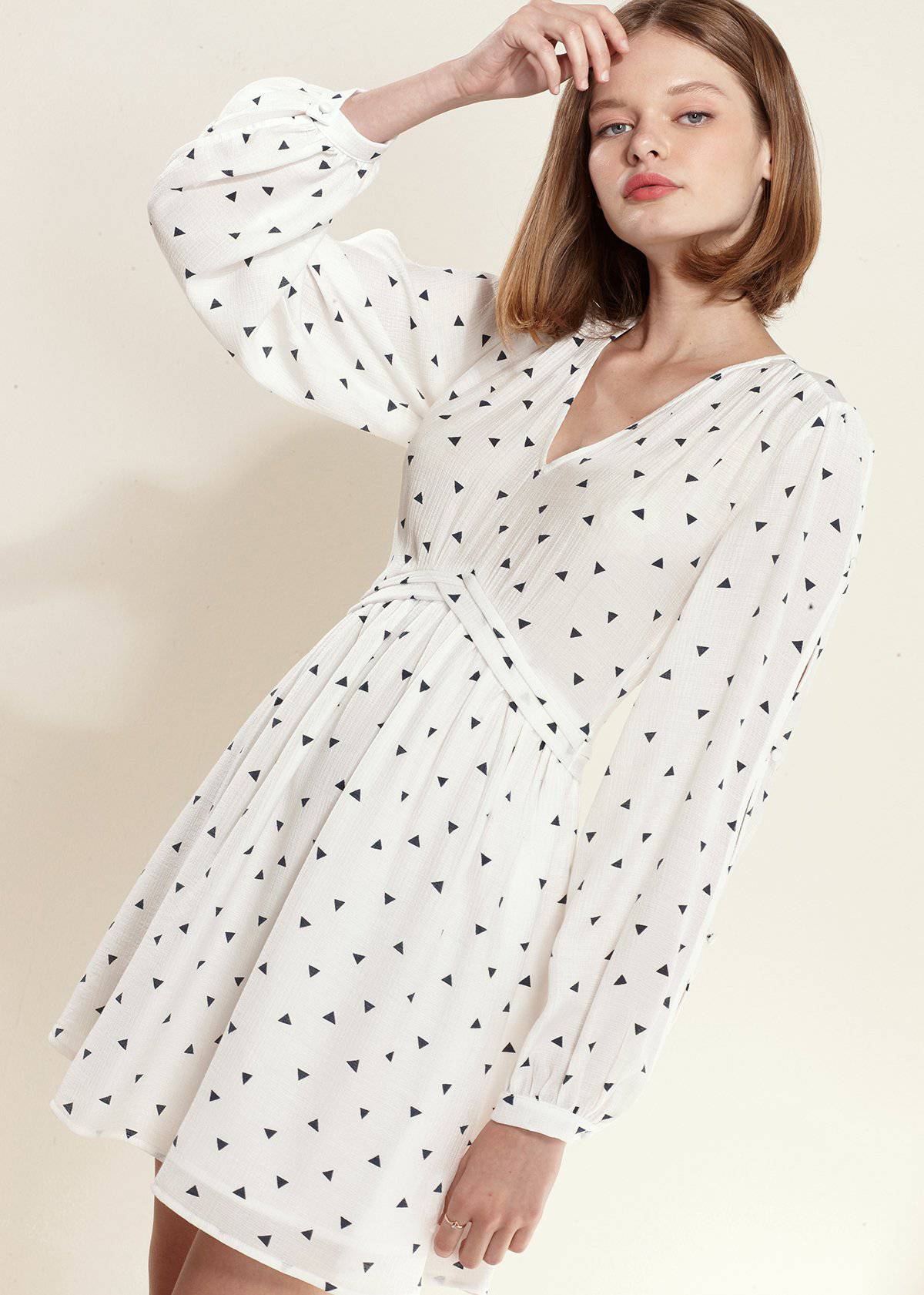 Triangle Print Long Sleeve Dress in White Triangle by Shop at Konus