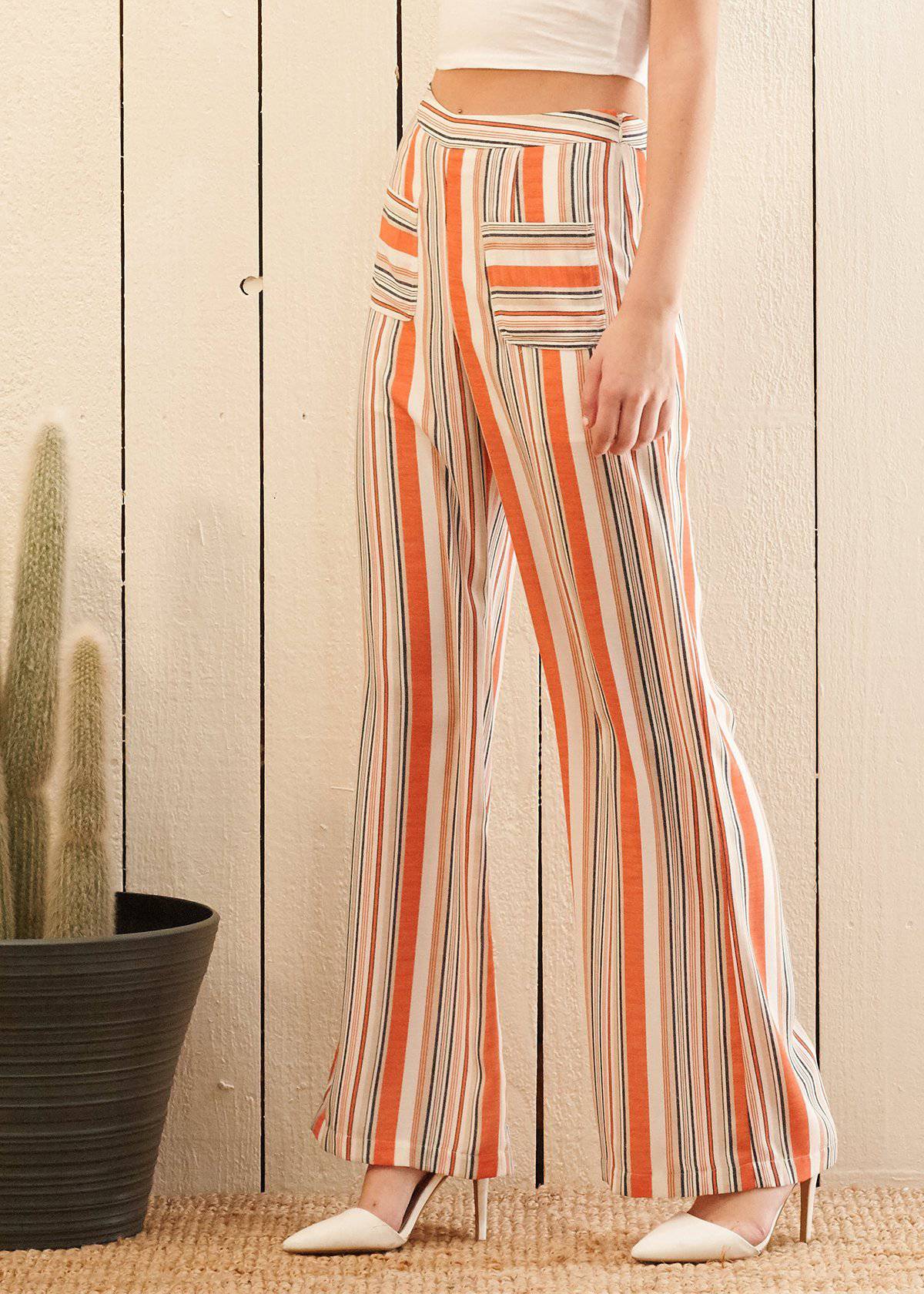 Women's Multi Stripe High-waisted Palazzo in Rust Multi by Shop at Konus