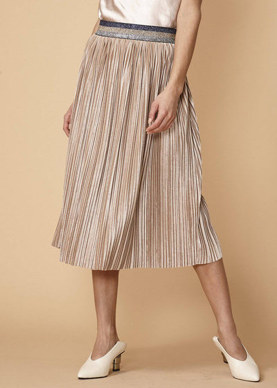 Women's Glitter Waistband Pleated Skirt in Champagne by Shop at Konus