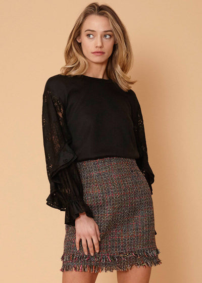 Women's Contrast Lace Sleeve Sweatshirt in Black by Shop at Konus