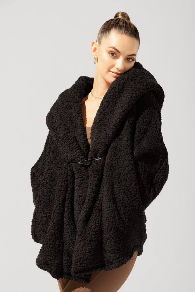 Faux Sherpa Cocoon Coat - Black by POPFLEX®