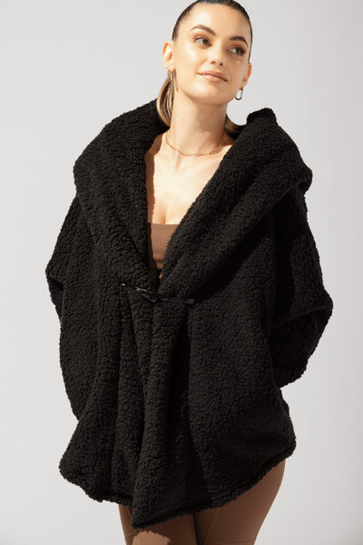 Faux Sherpa Cocoon Coat - Black by POPFLEX®