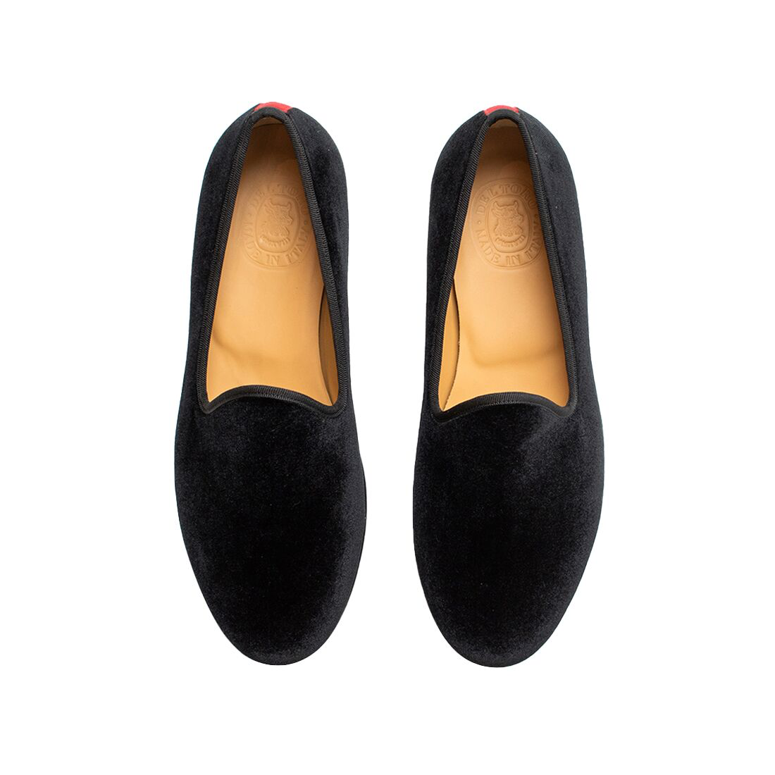 Men's Black Velvet Slipper II With Red Croc Effect Leather Stripe by Del Toro Shoes