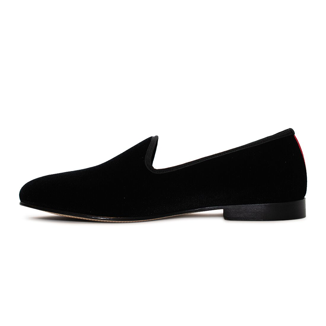 Men's Black Velvet Slipper II With Red Croc Effect Leather Stripe by Del Toro Shoes